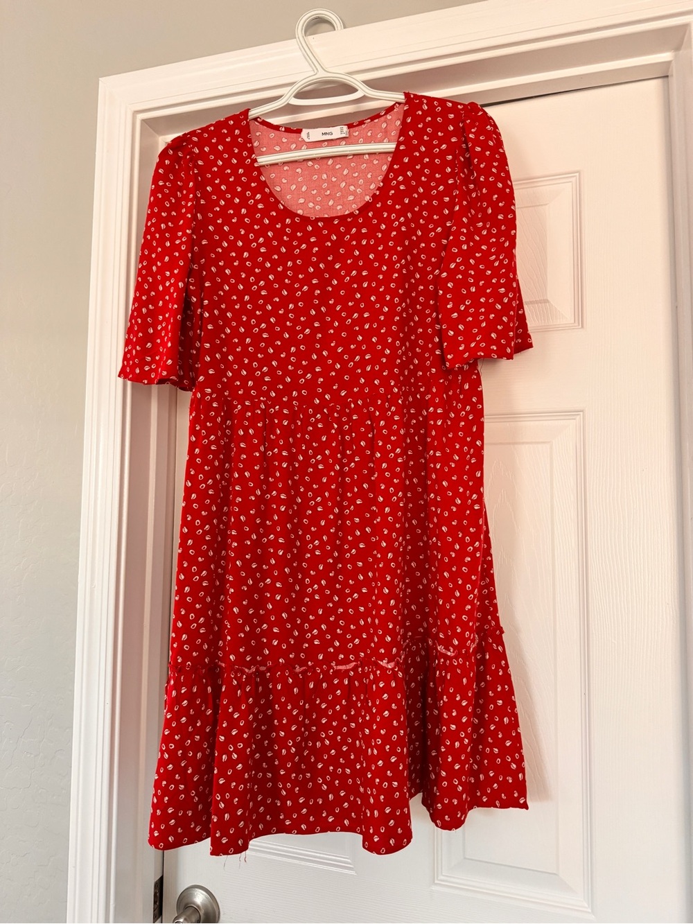 Mango Red Mini Dress with White Micro Print